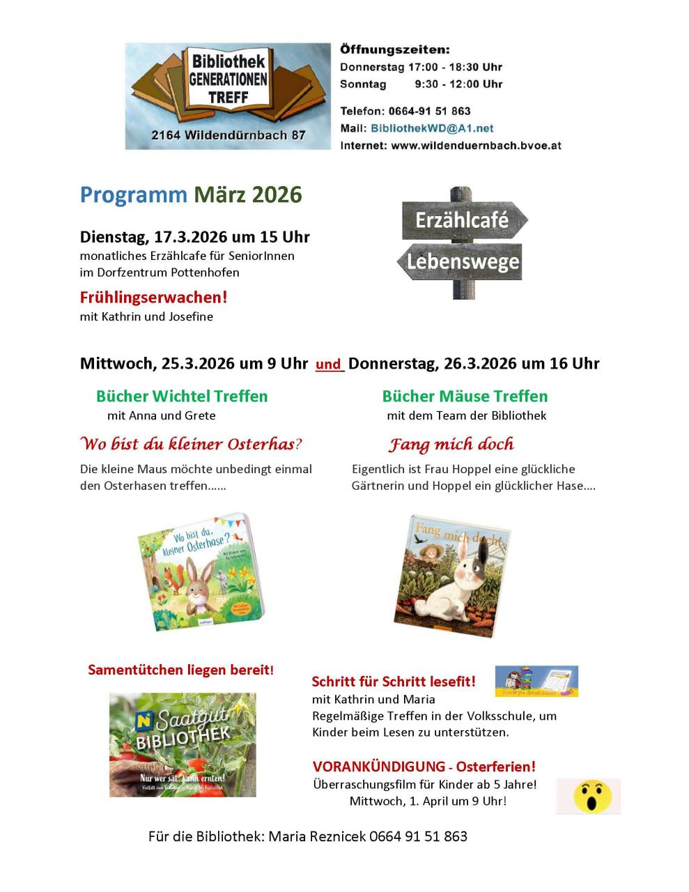 Bibliothek Generationentreff: Programm März 2026