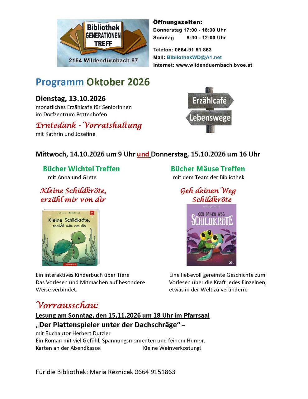 Bibliothek Generationentreff: Programm Oktober 2026