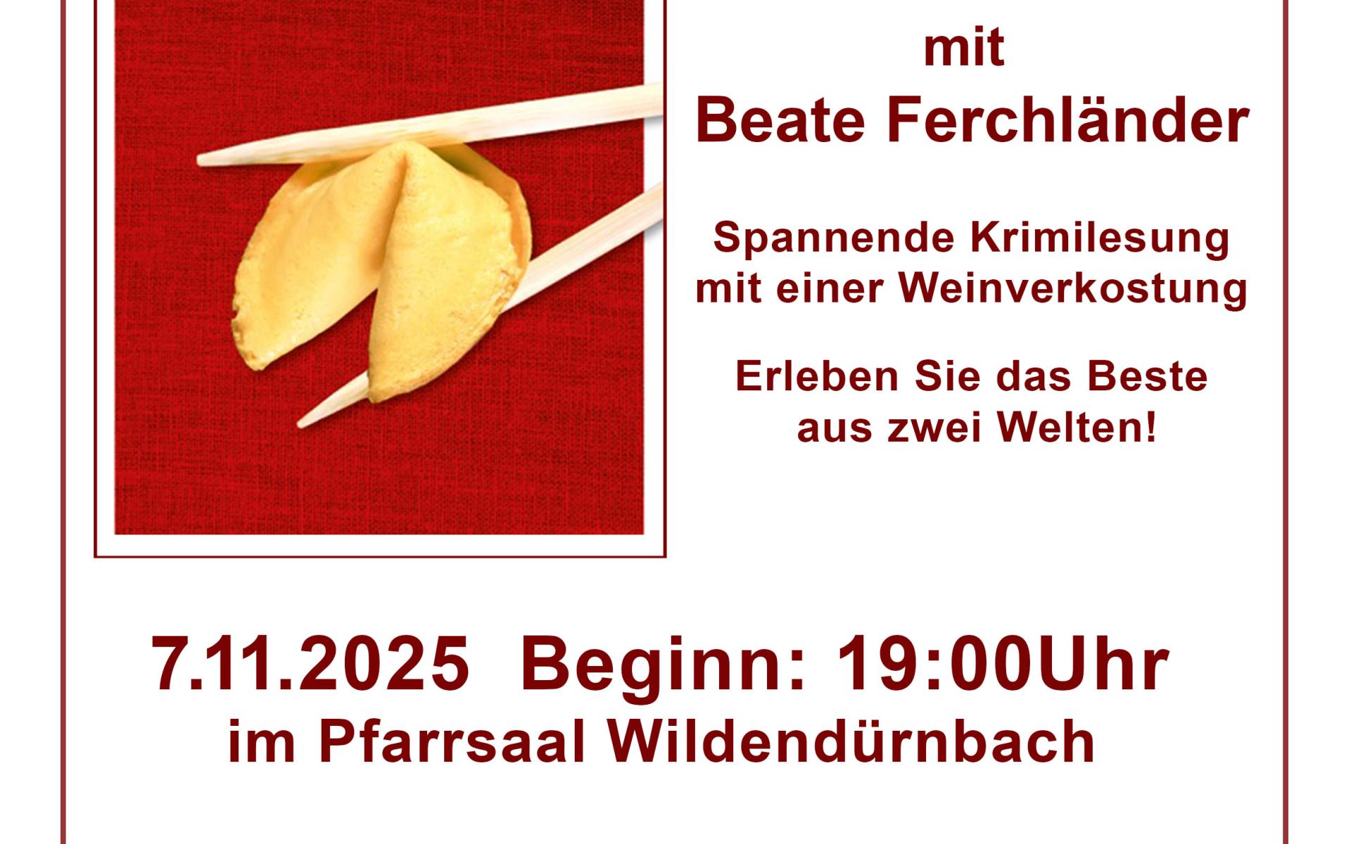 Flyer Wine & Crime - Lesung: Das Teigtascherldebakel