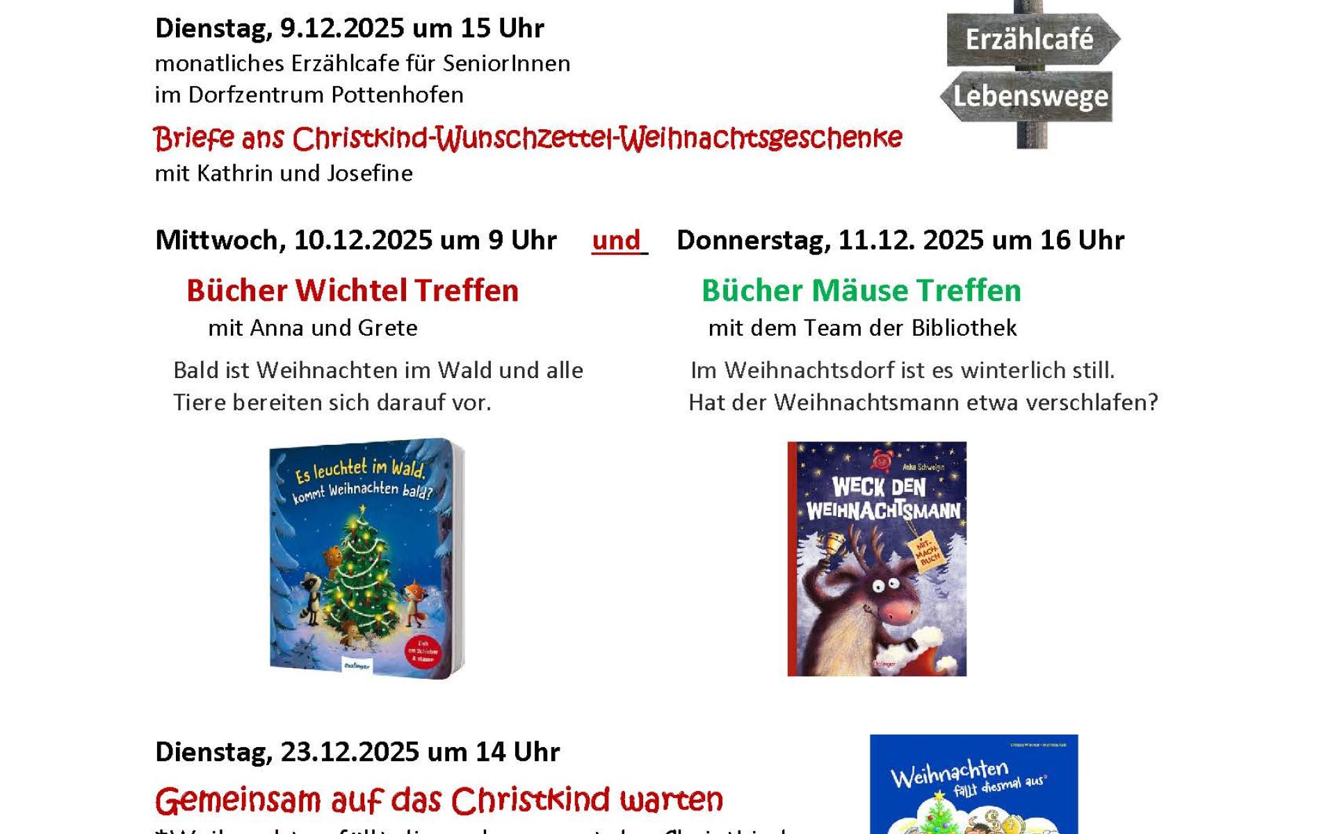 Erzählcafe, Bücher Wichtel und Bücher Mäuse Treffen und Warten auf das Christkind