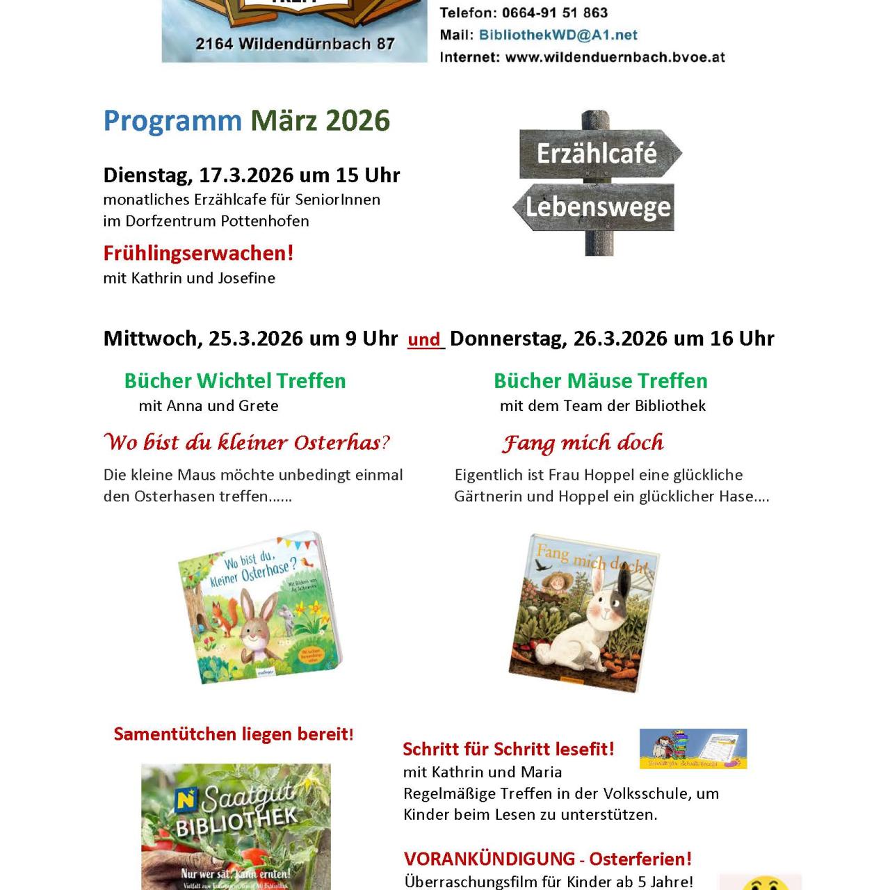 Bibliothek Generationentreff: Programm März 2026